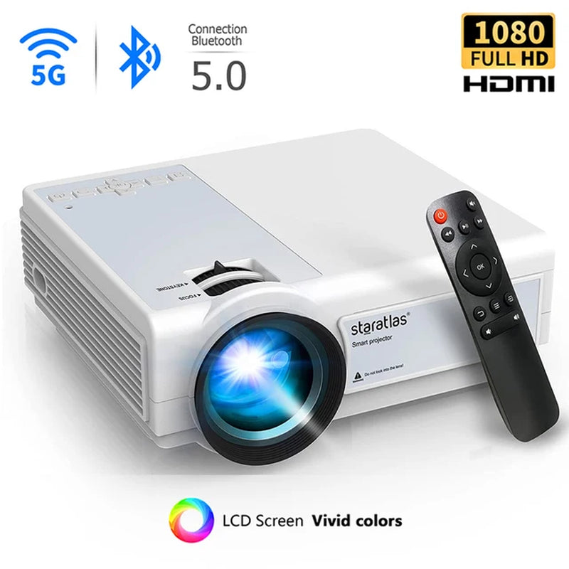 Projector with Wifi and BT 5G Native 1080P Home Theater Video Portable Outdoor Projector Compatible with Usb,Vga,Hdmi,Phone