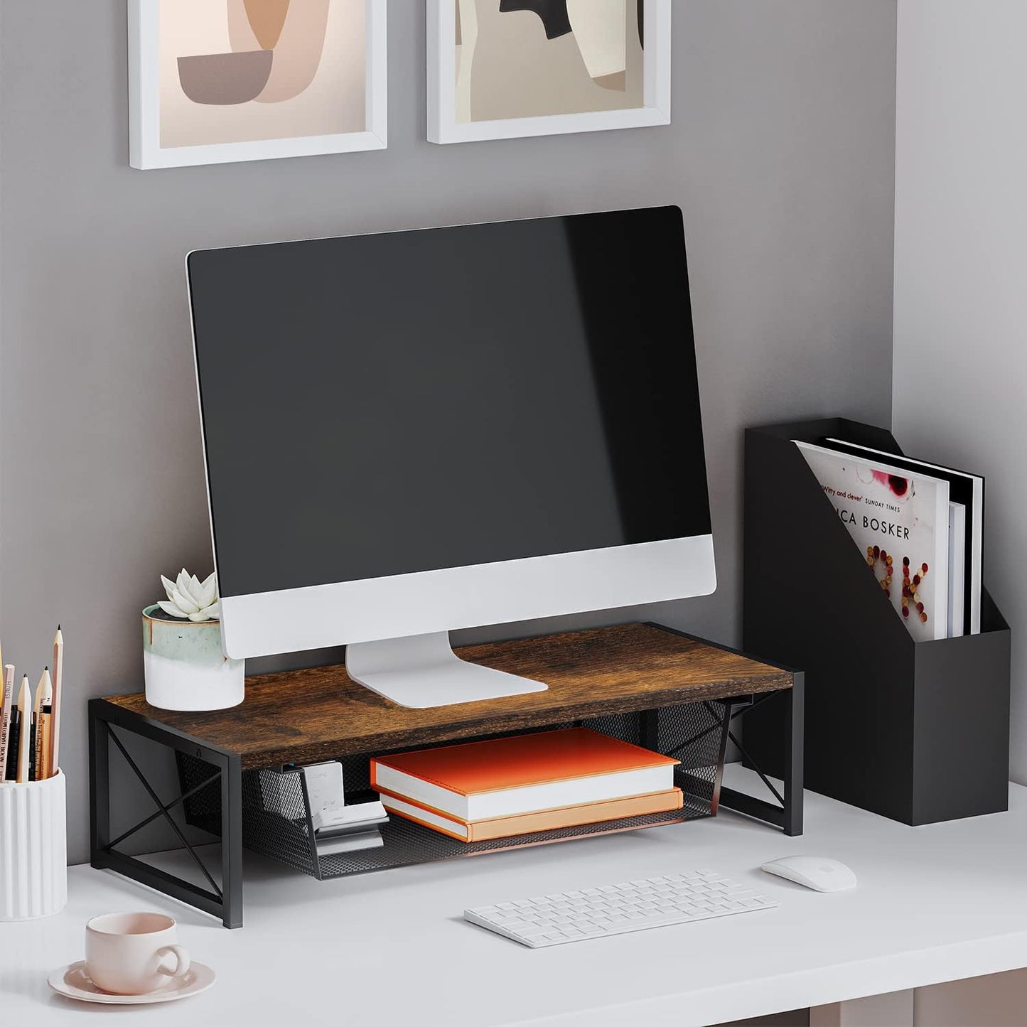 Monitor Stand Riser with Storage Drawer, 21.6 Inch Desktop Shelf Organizer, Ergonomic Desk & Tabletop Monitor Stand for Laptop, Computer, Macbook, Notebook, PC