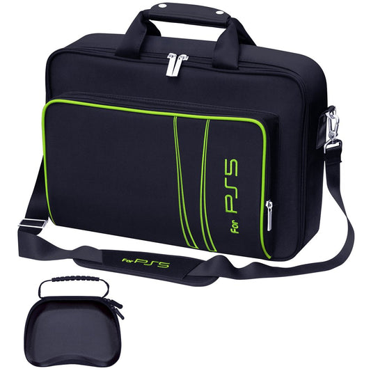 Carrying Case for PS5, Bag for Ps5,Bag for PS5 Accessories,Included Gamepad Controller Protective Box(Black-Green)